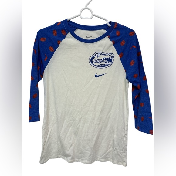 Nike Tops - Florida Gators Veer Pattern Tri-Blend 3/4-Sleeve Raglan T-Shirt - Cream/Royal